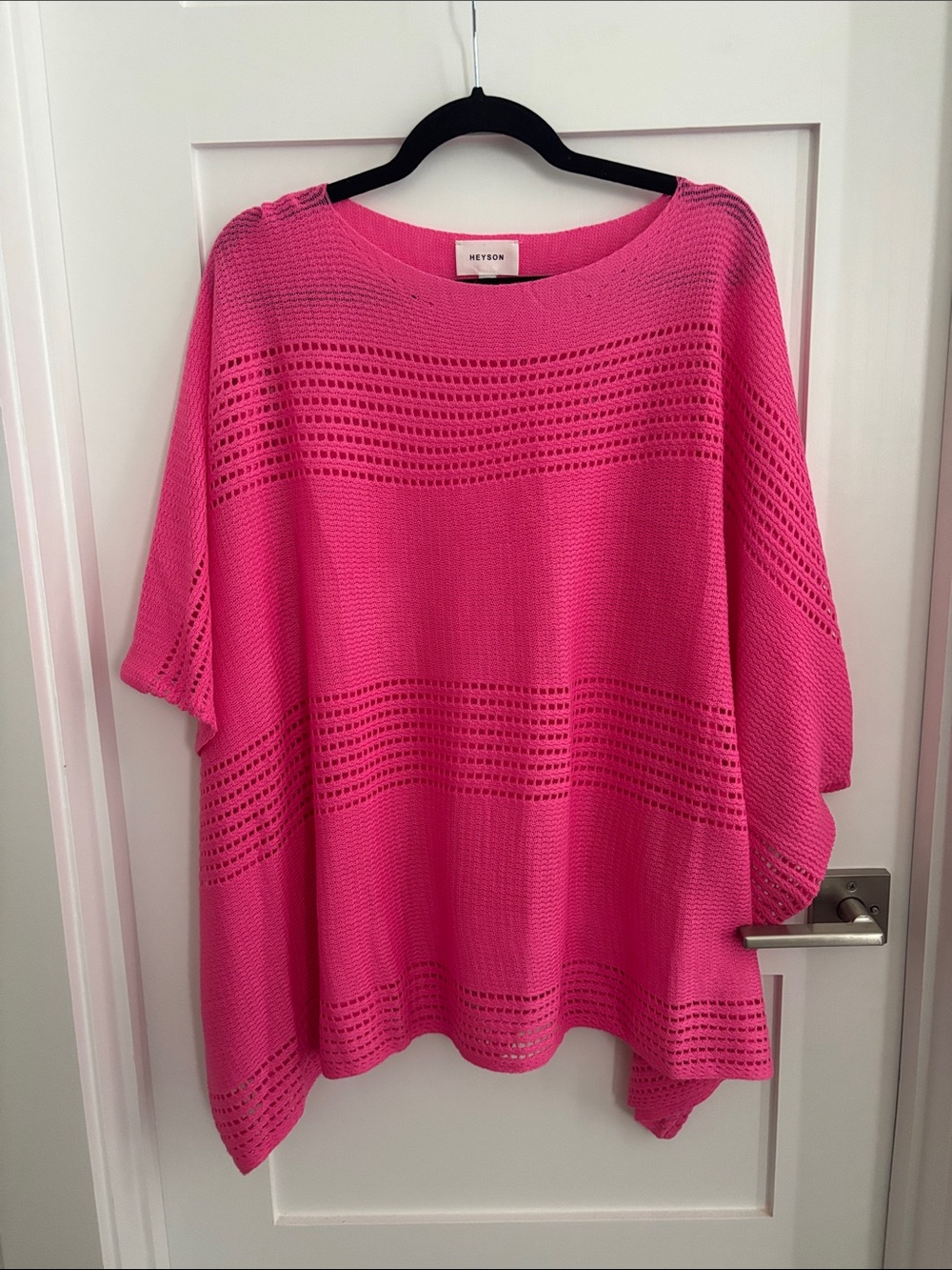 Heyson Size 2XL Bright Pink Open Knit Poncho